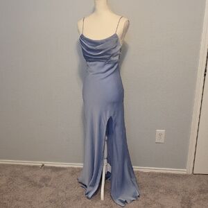 Faviana Blue Backless Slit Gown
